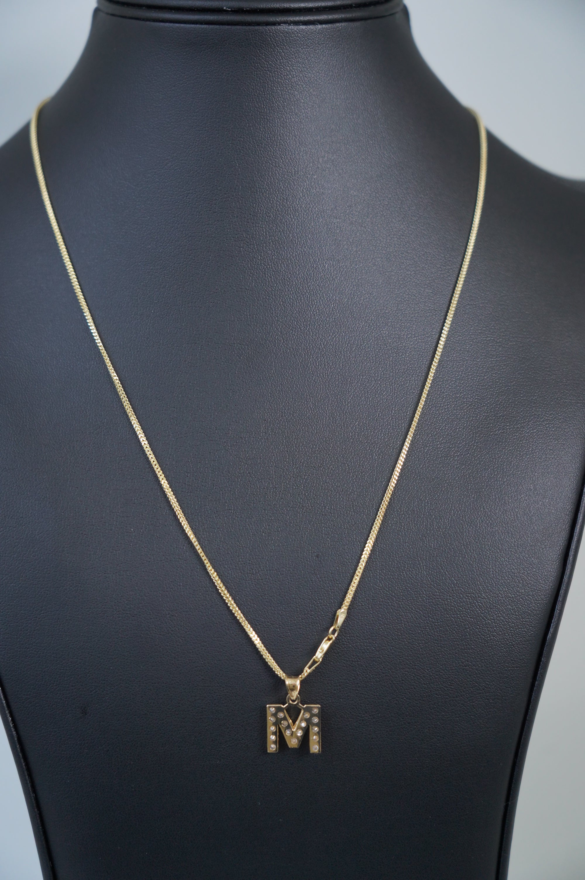 Gold 'M' Pendant Necklace with Diamonds