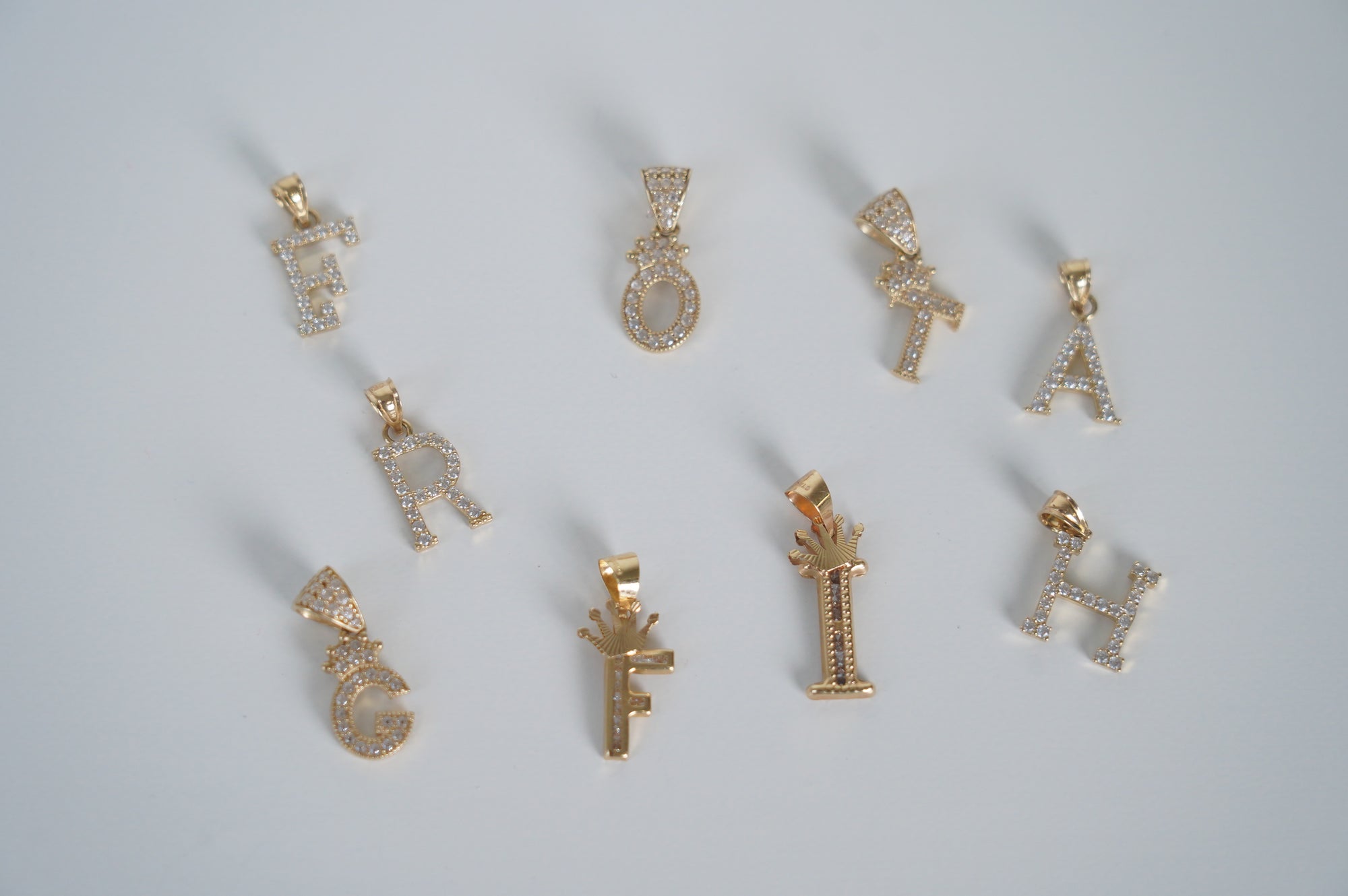 Gold Initial Letter Pendants with CZ Accents