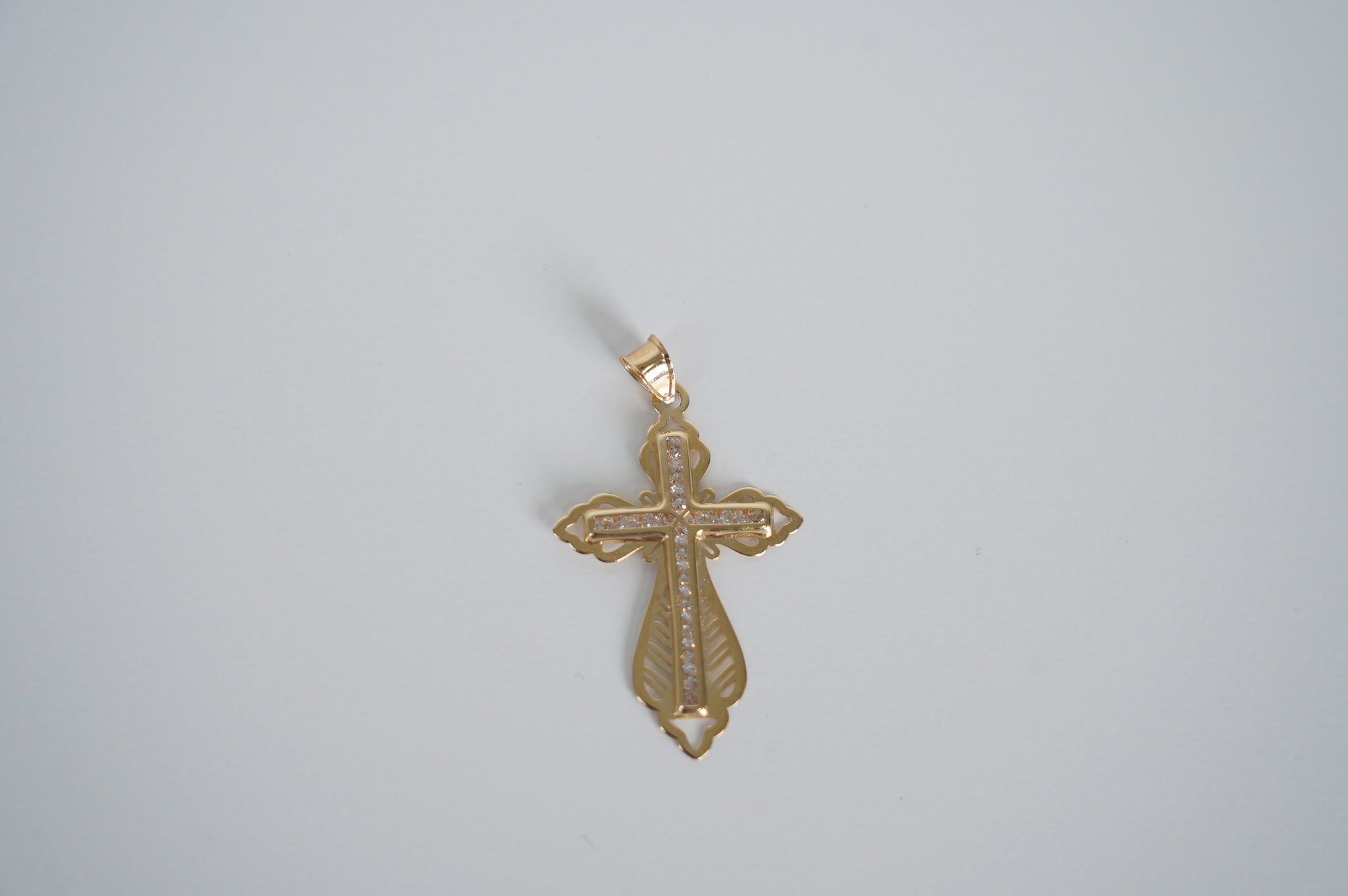 Decorative Gold Cross Pendant with CZ Stones