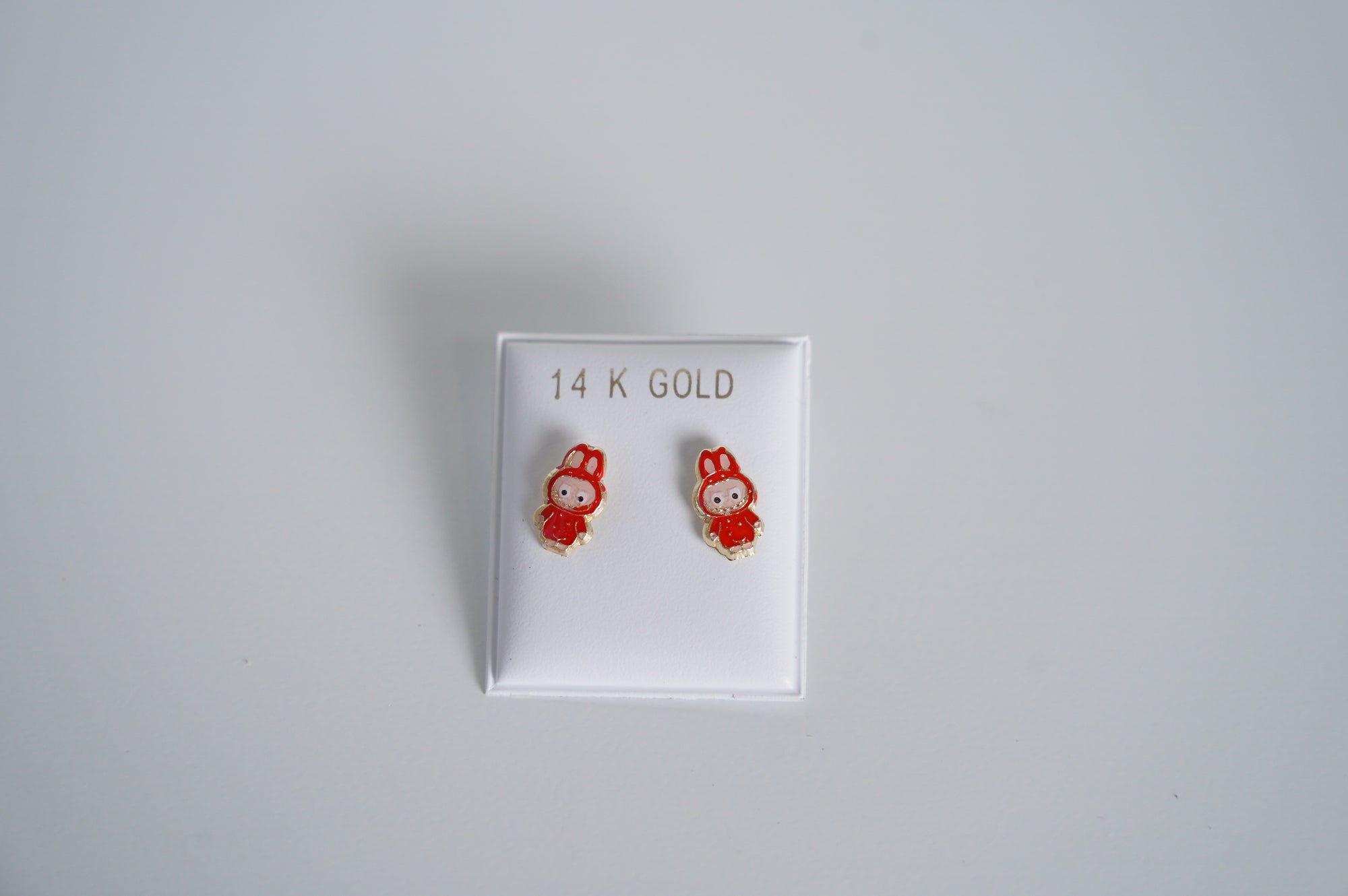 Red Bunny Stud Earrings in 14K Gold