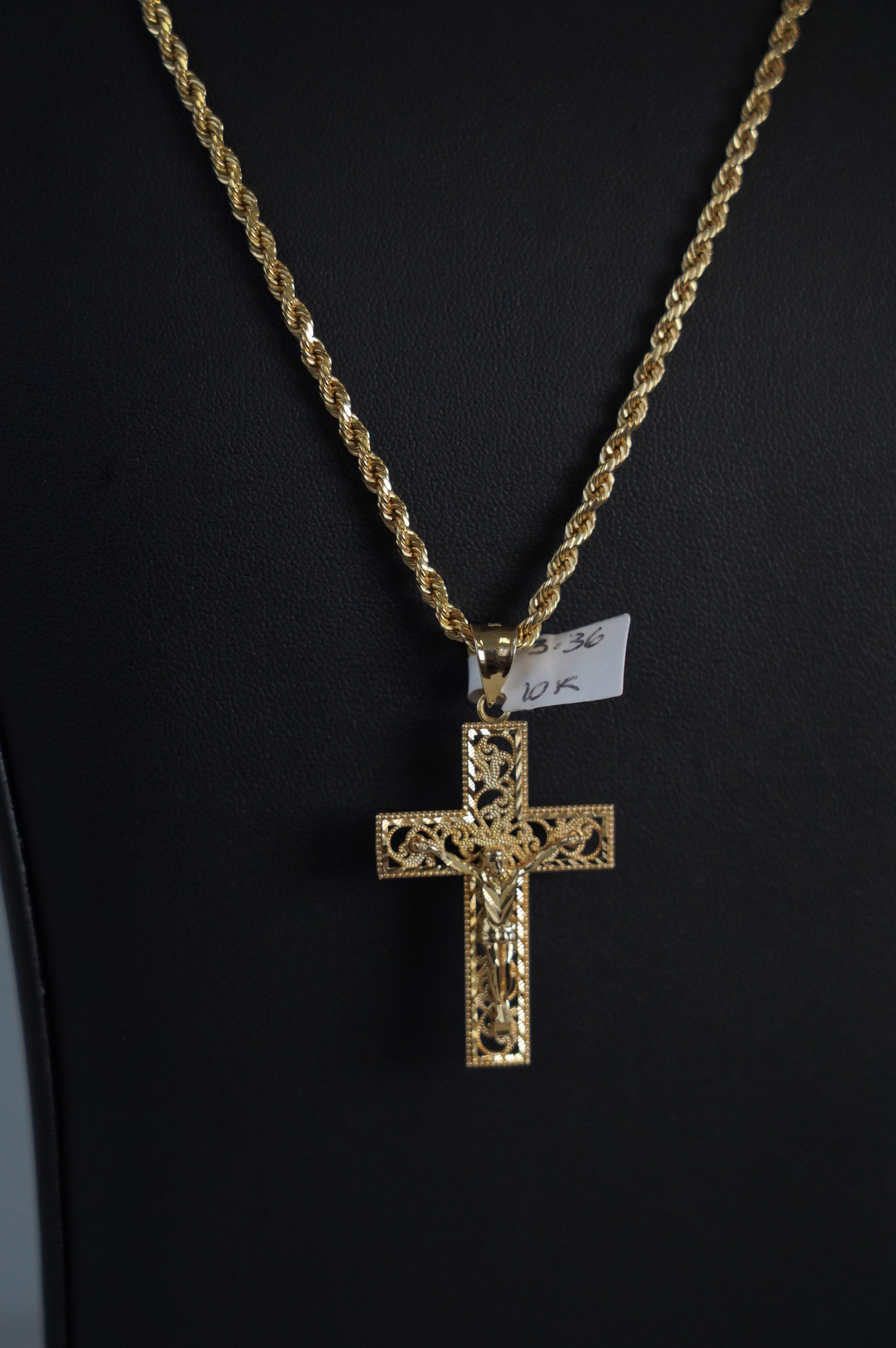 10K Gold Rope Chain with Cross Pendant