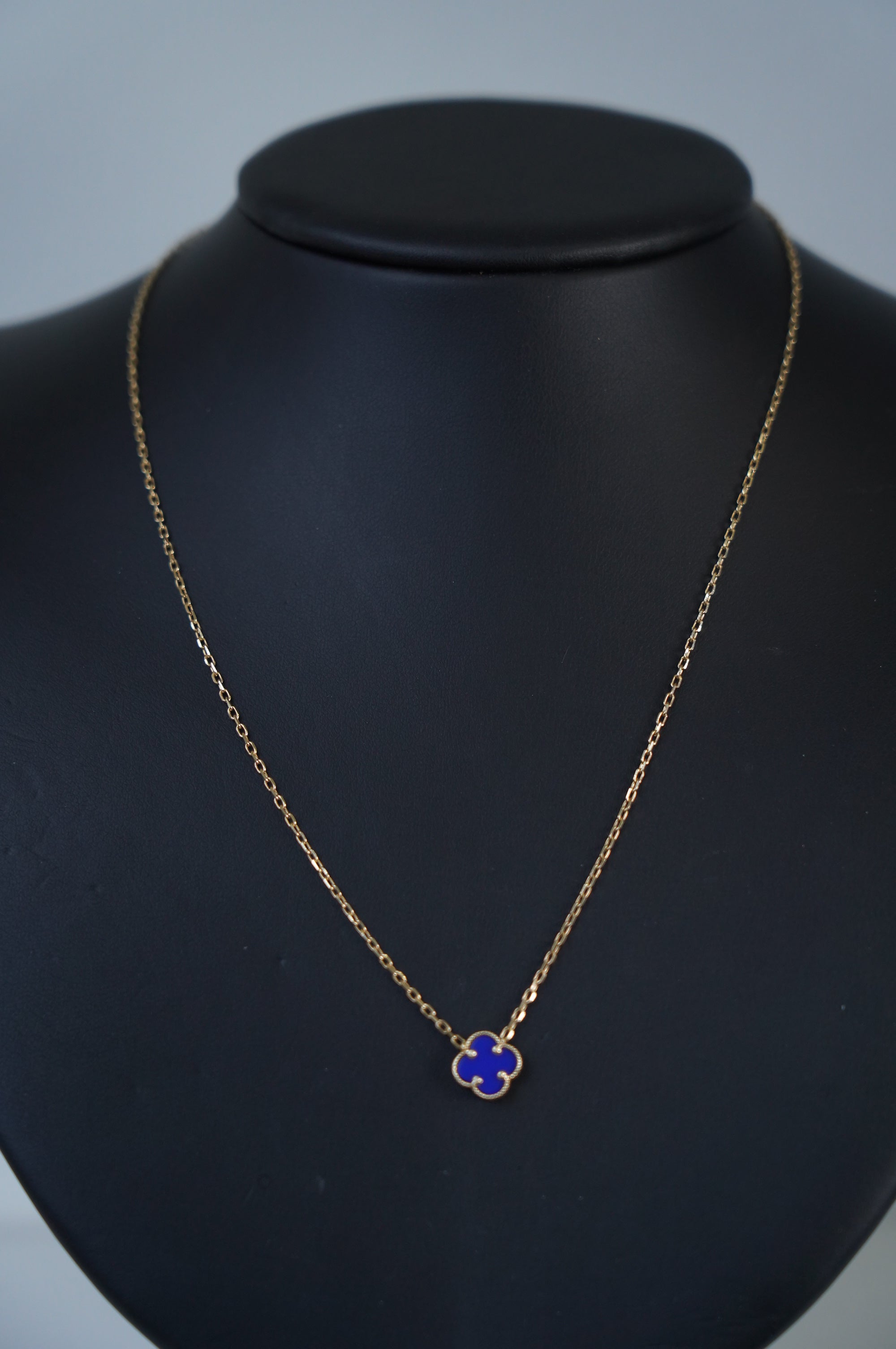 Gold Necklace with Blue Flower Pendant