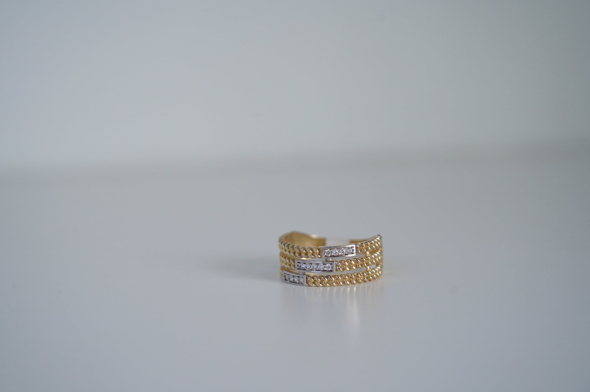 Triple Band Gold Ring with Sparkling Stones