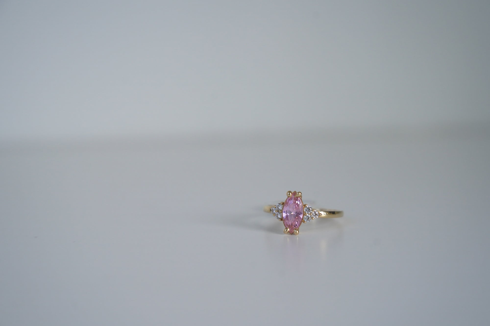 Pink Stone Gold Ring with Diamond Accents