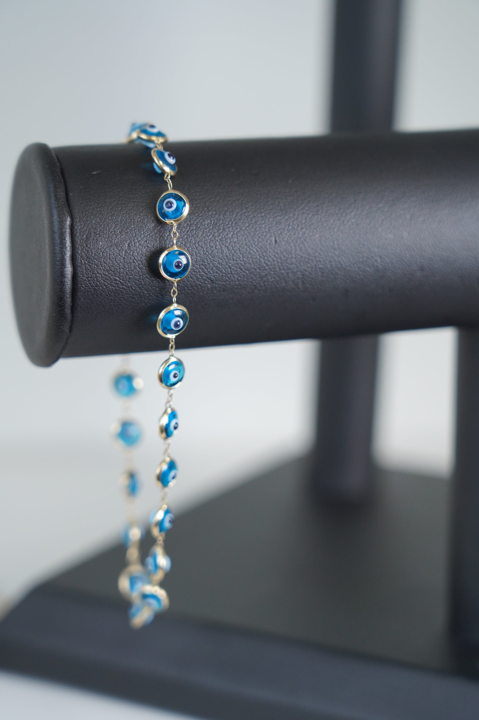 Gold Evil Eye Bracelet with Blue Enamel