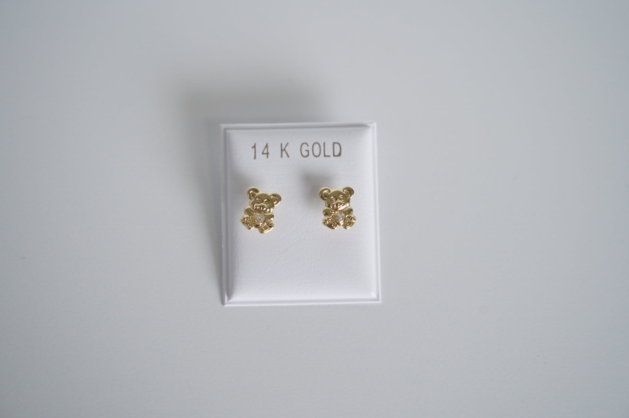 Teddy Bear Stud Earrings in 14K Gold
