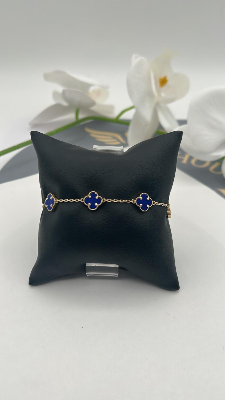 Gold ID Bracelet with Blue Van Cleef Accents